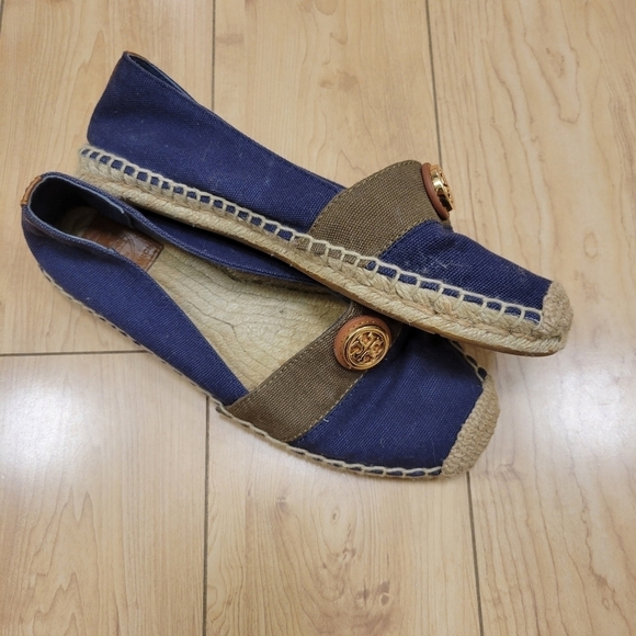Tory Burch  espadrille casual ballet flats navy blue olive green size 6.5 - Picture 2 of 10
